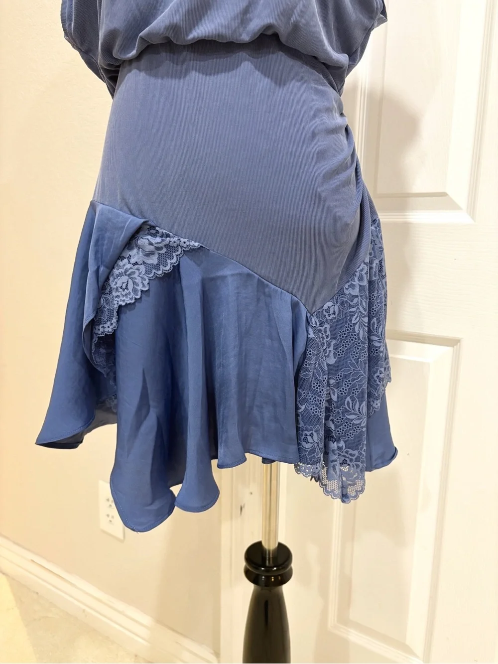 Free People Dusty Blue Lace-Trim Jazzy Mini Dress Small
